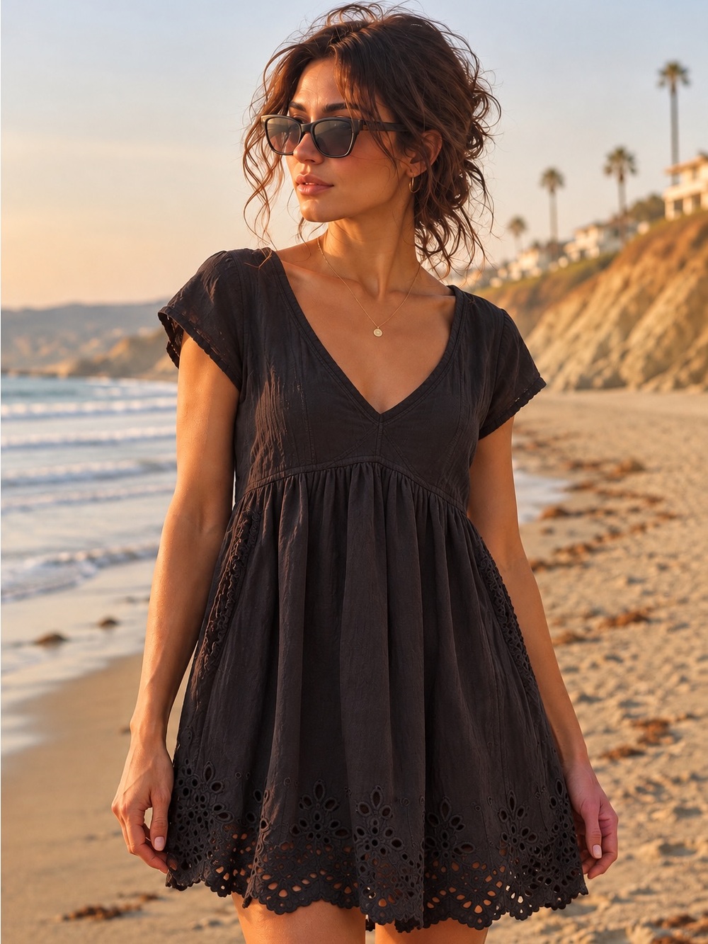 Daily Practice Urban Outfitters Washed Black Eyelet Mini Dress Open Back Boho M